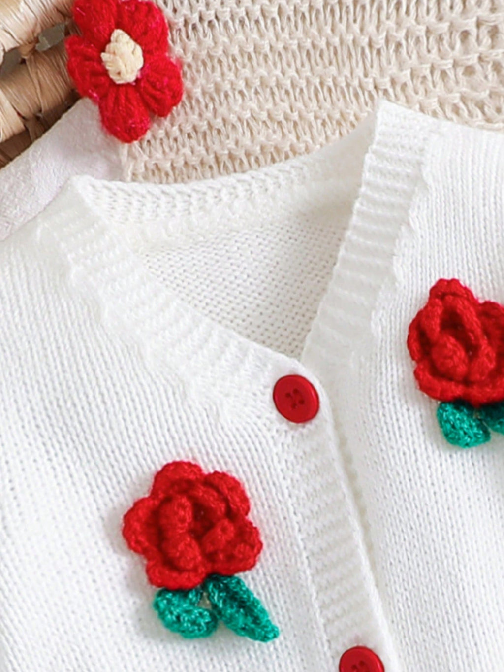 Newborn Baby Girl Red Floral Knitted Overalls Set