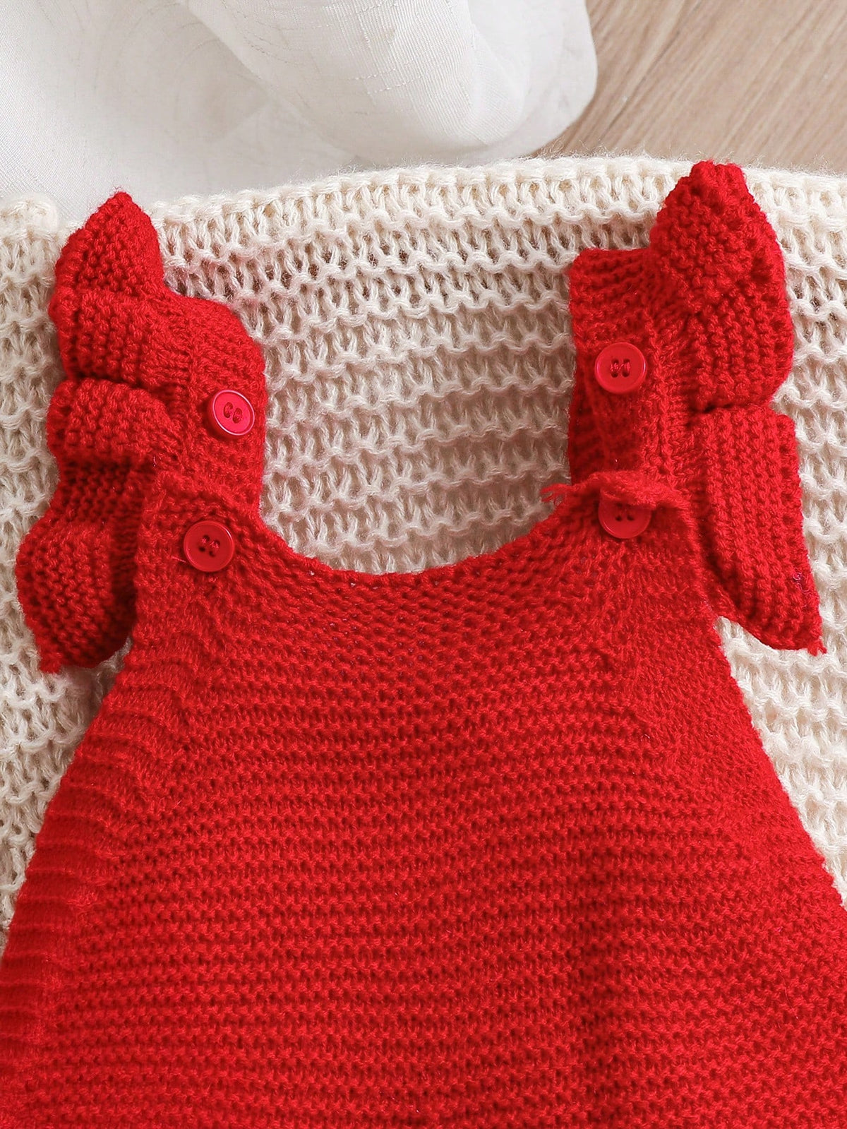 Newborn Baby Girl Red Floral Knitted Overalls Set