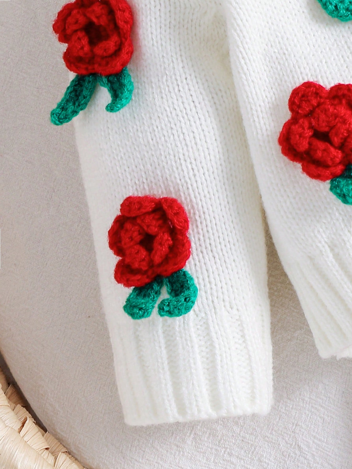 Newborn Baby Girl Red Floral Knitted Overalls Set