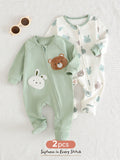 Ensemble grenouillère tricotée unisexe Cozy Pixies motif animal de dessin animé, vert