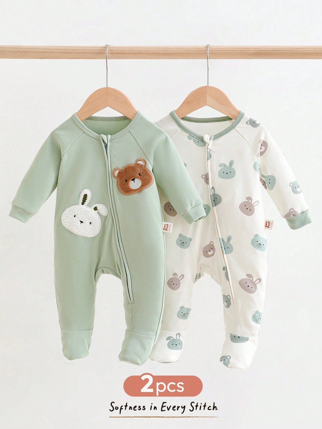 Ensemble grenouillère tricotée unisexe Cozy Pixies motif animal de dessin animé, vert