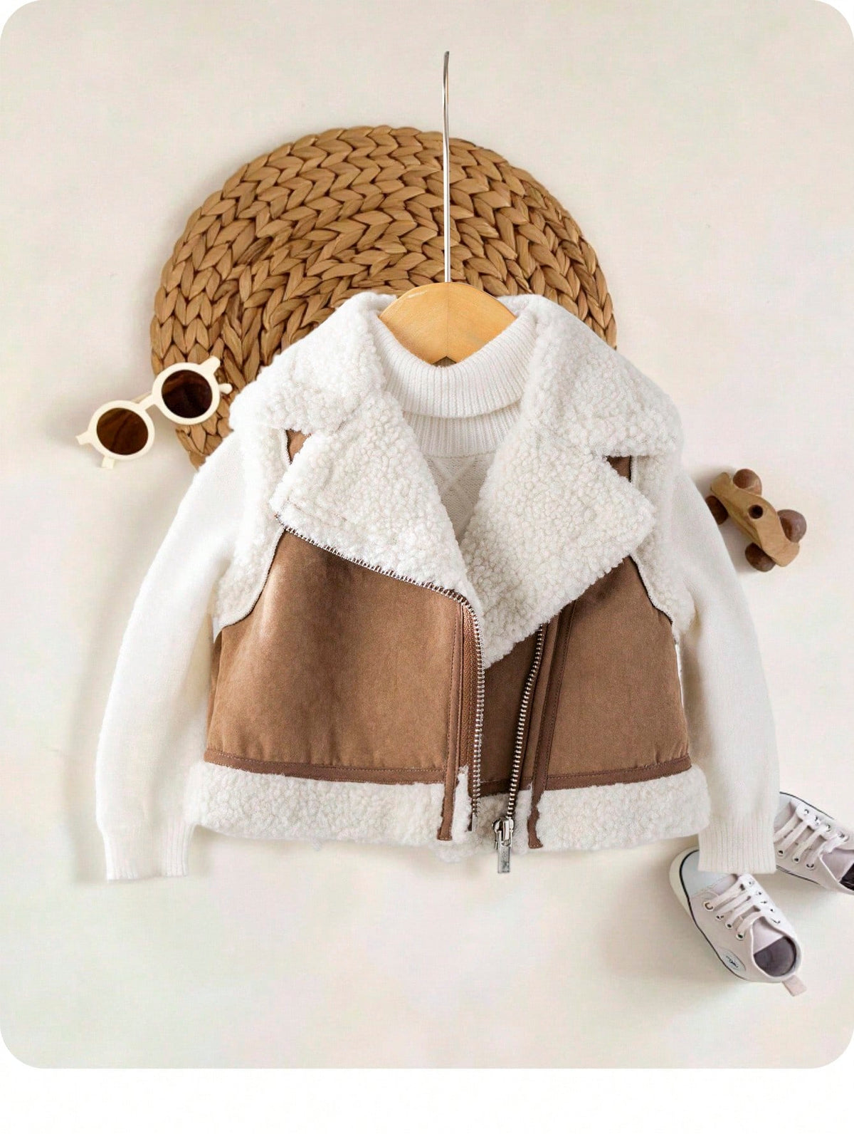 Baby Girl Color Block Thick Lapel Vest Jacket - Multicolor