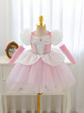 Baby Girl Rhinestone Puff Sleeve Tulle Formal Princess Gown
