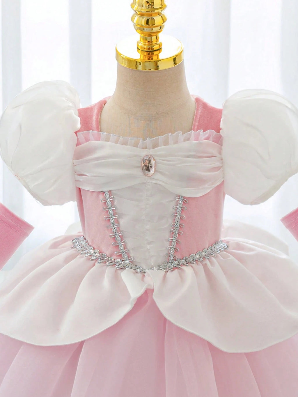 Baby Girl Rhinestone Puff Sleeve Tulle Formal Princess Gown