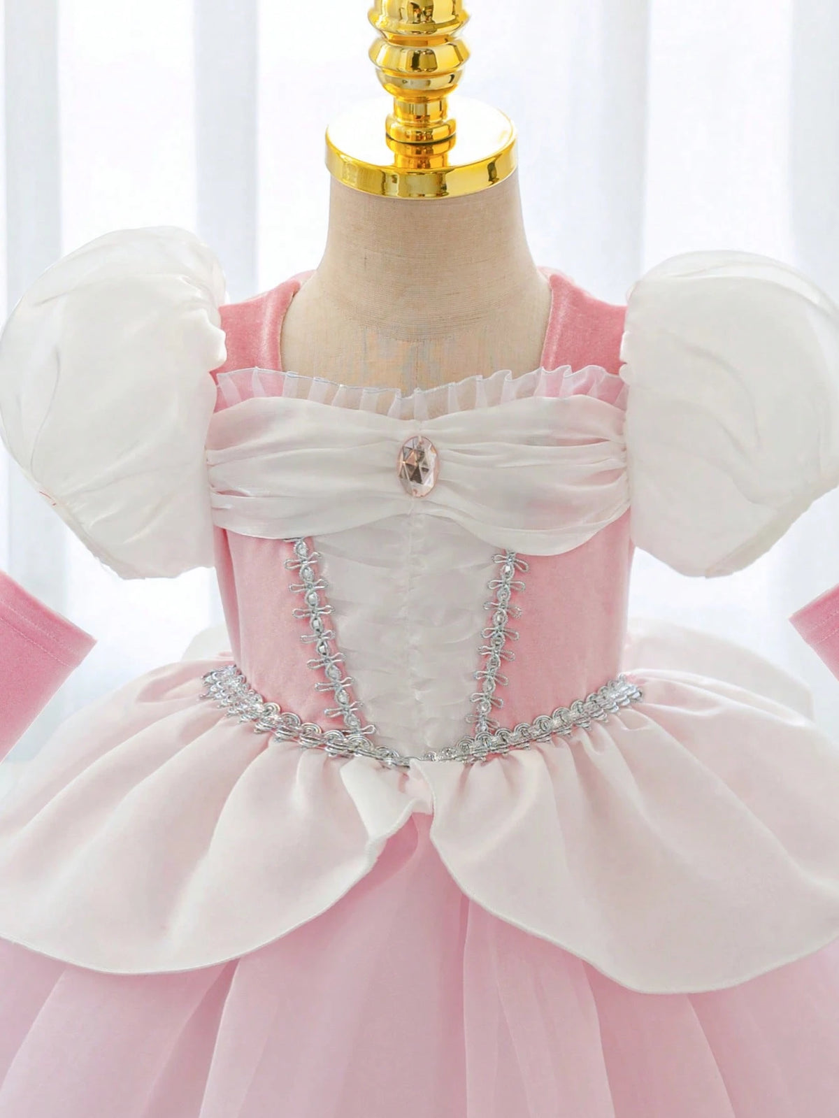 Baby Girl Rhinestone Puff Sleeve Tulle Formal Princess Gown