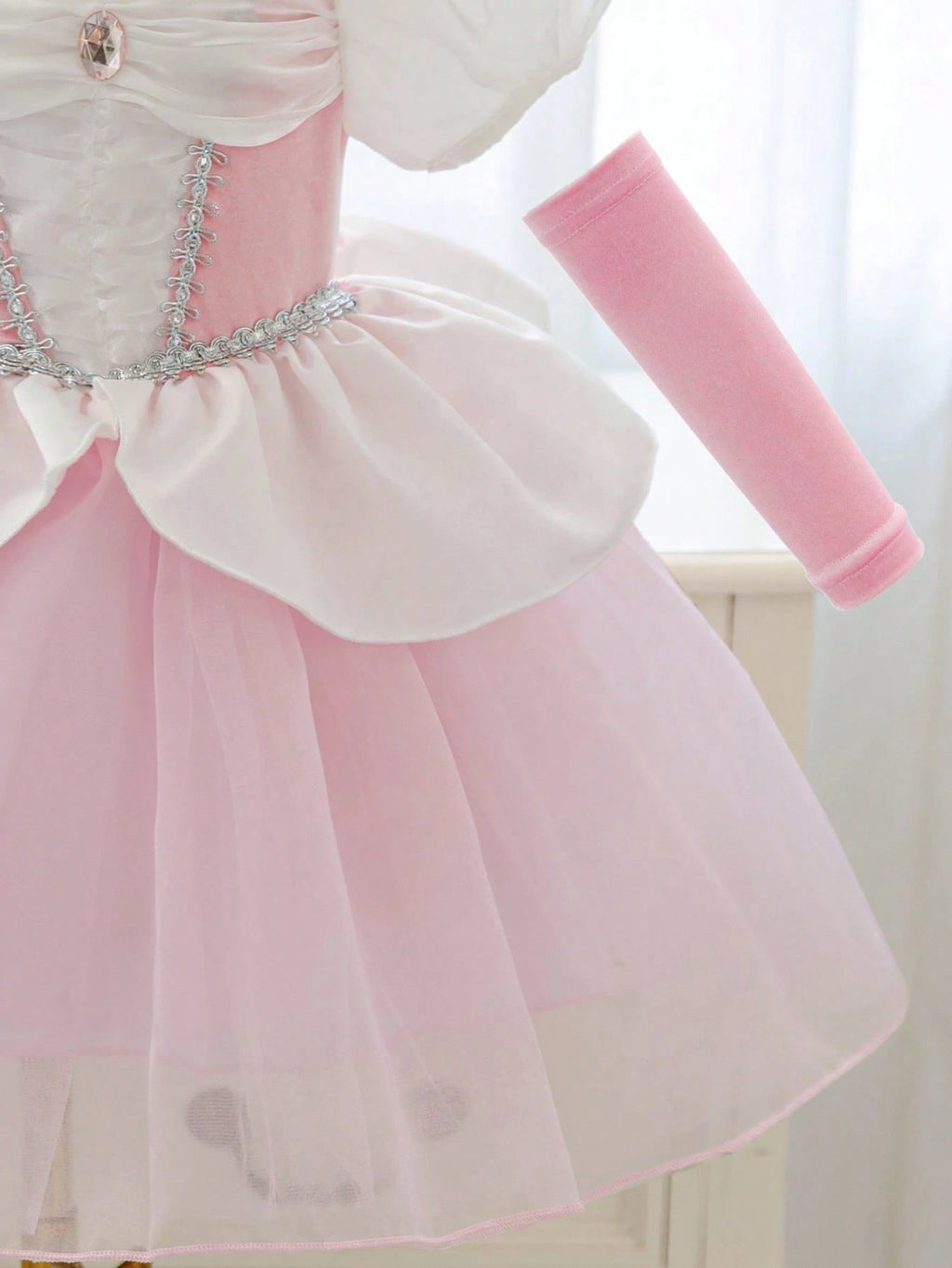 Baby Girl Rhinestone Puff Sleeve Tulle Formal Princess Gown