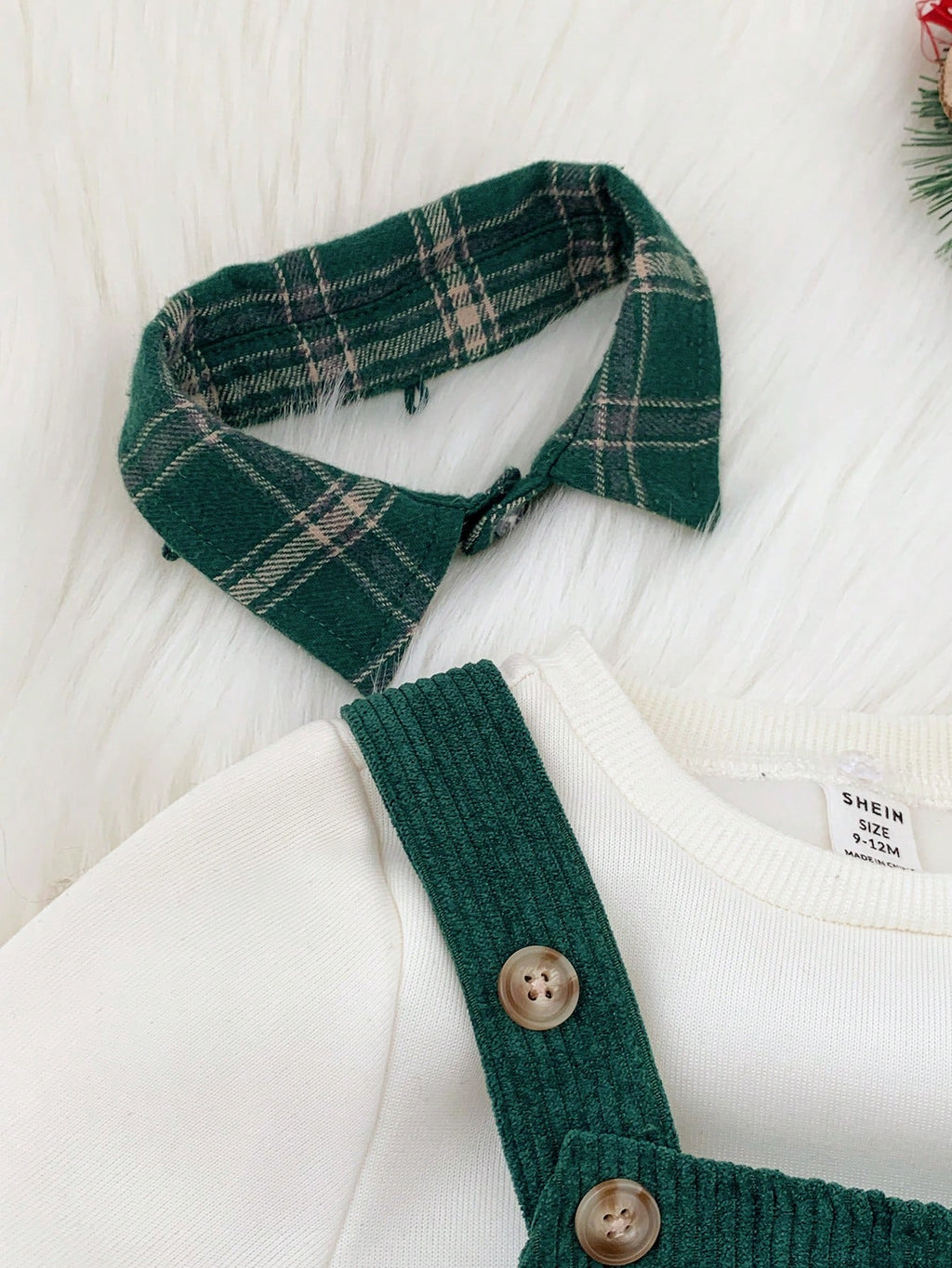 Ensemble sweat thermique et salopette en velours côtelé à carreaux pour bébé garçon