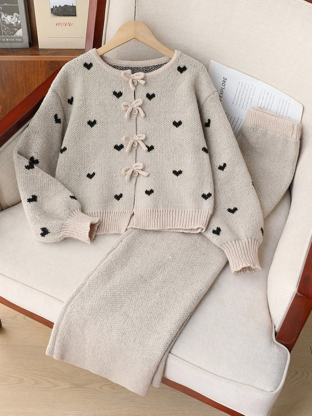 Ensemble Fille Genkimix Cardigan Beige & Pantalon Large