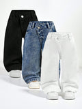 Baby Girls' Asymmetric Cropped Jeans & Top 3-Piece Set Multicolor