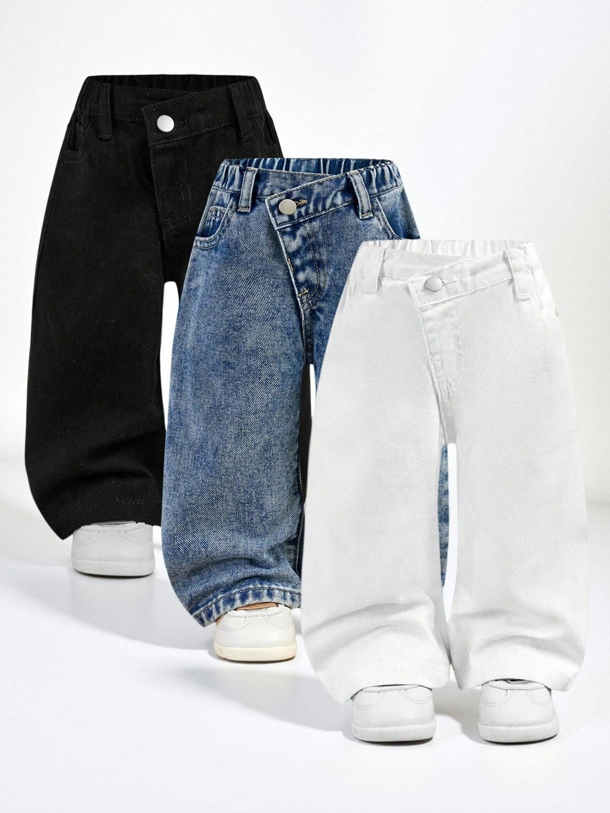 Baby Girls' Asymmetric Cropped Jeans & Top 3-Piece Set Multicolor