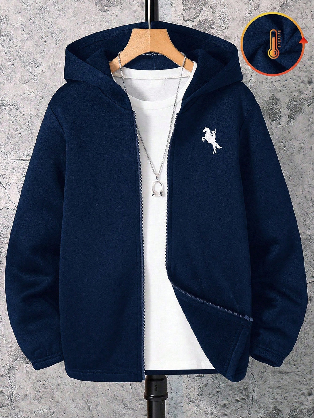 Sweat Capuche Garçon Bleu Marine Rétro Collège