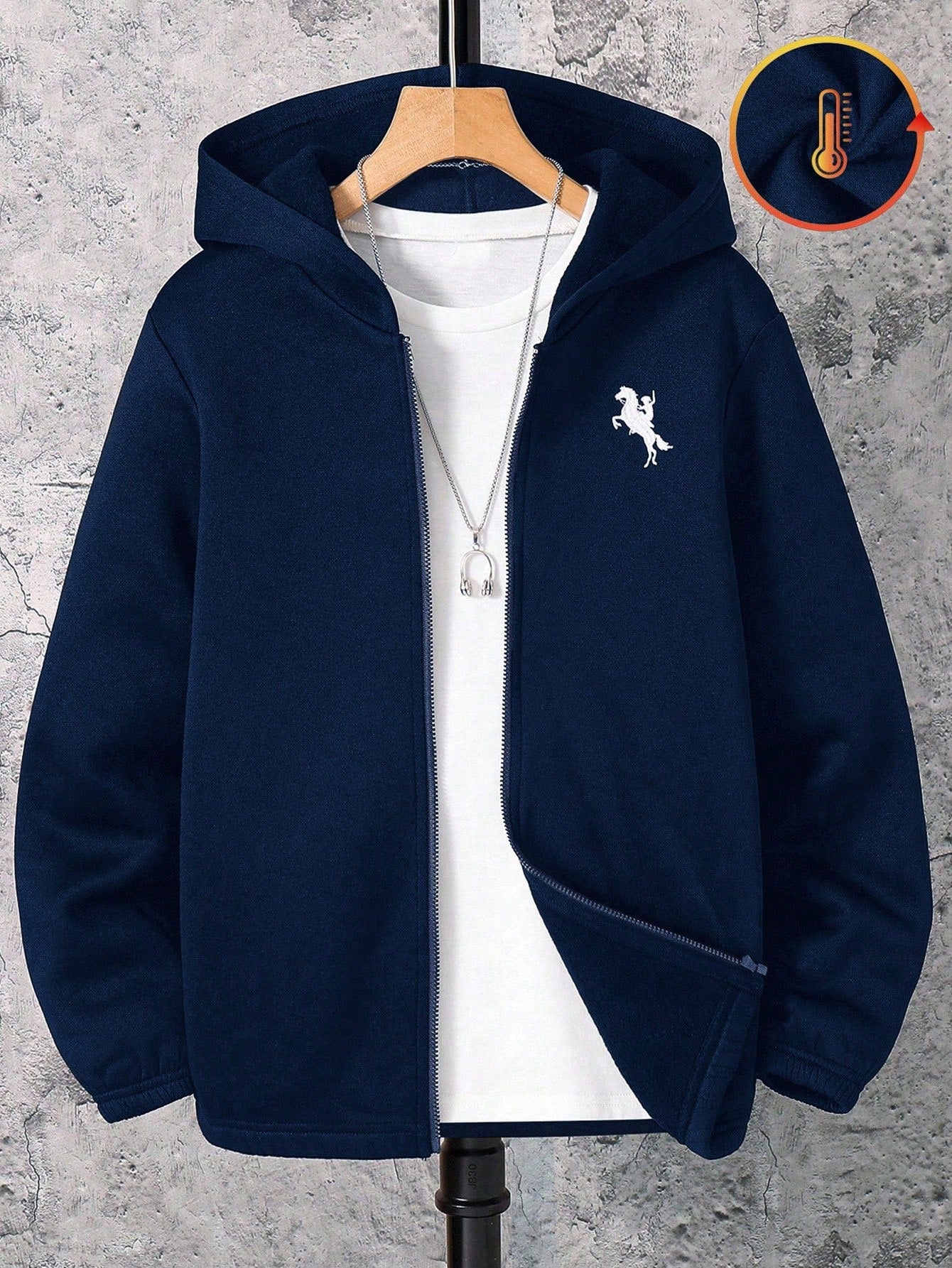Sweat Capuche Garçon Bleu Marine Rétro Collège