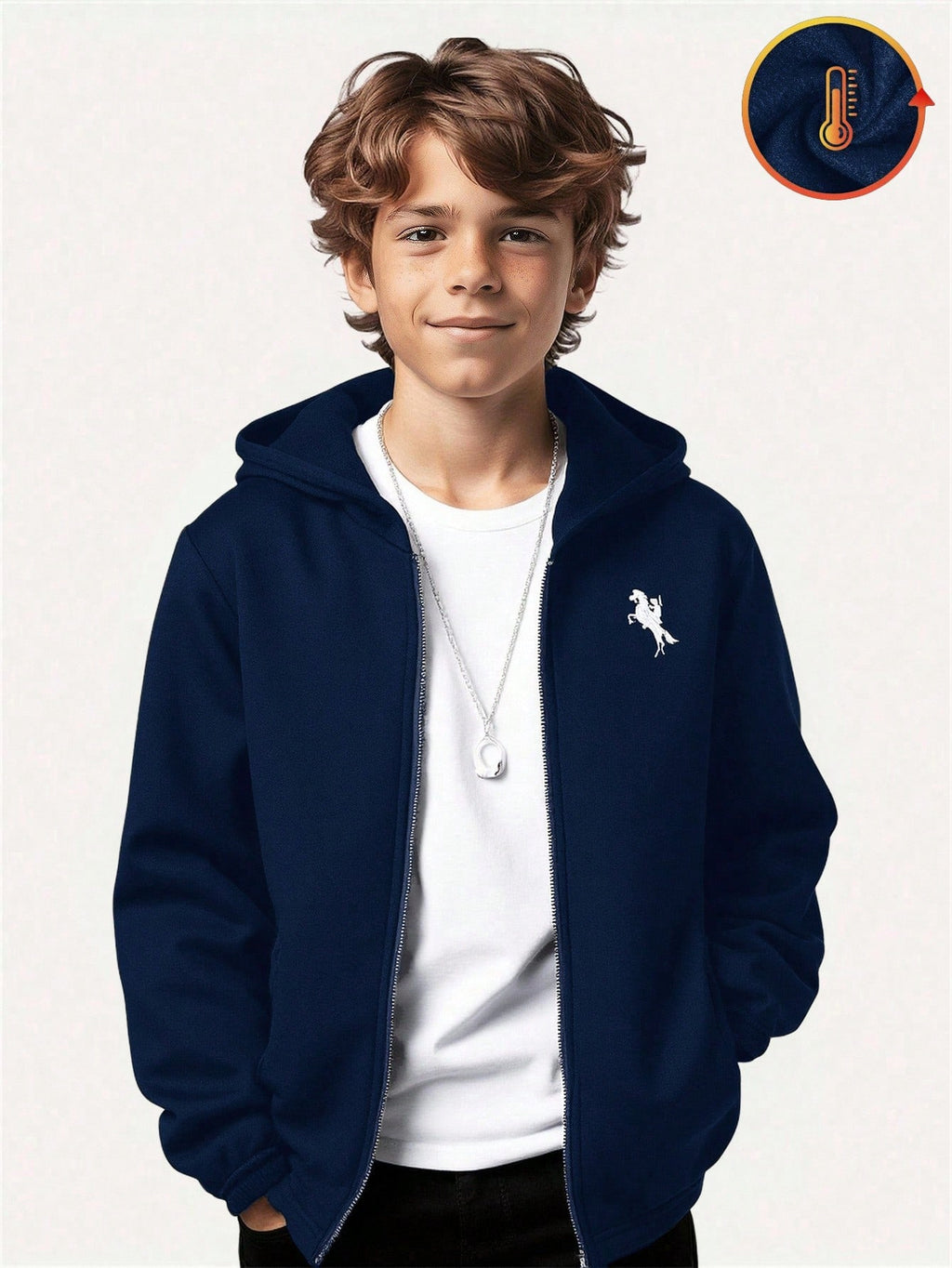 Sweat Capuche Garçon Bleu Marine Rétro Collège