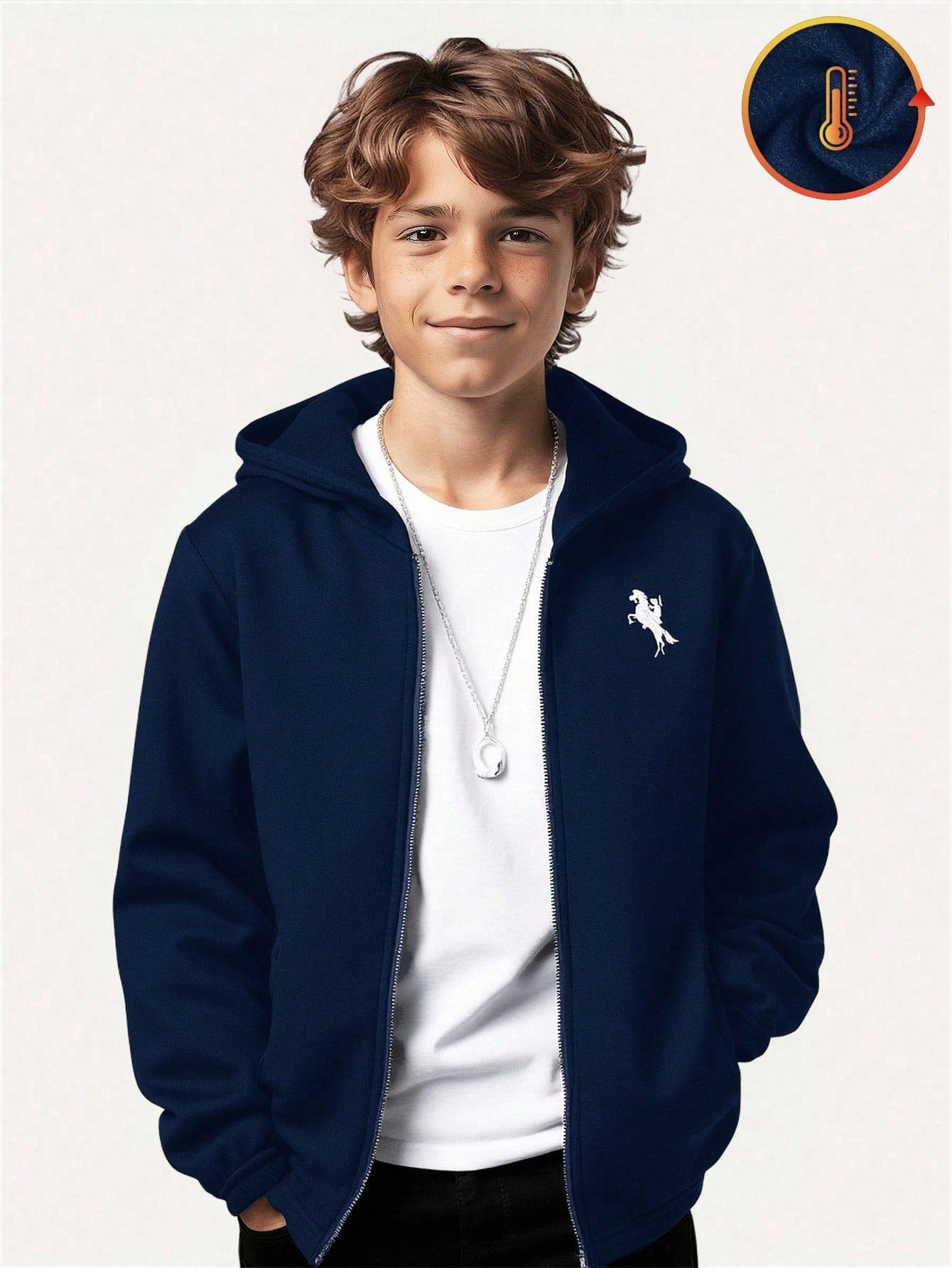 Sweat Capuche Garçon Bleu Marine Rétro Collège