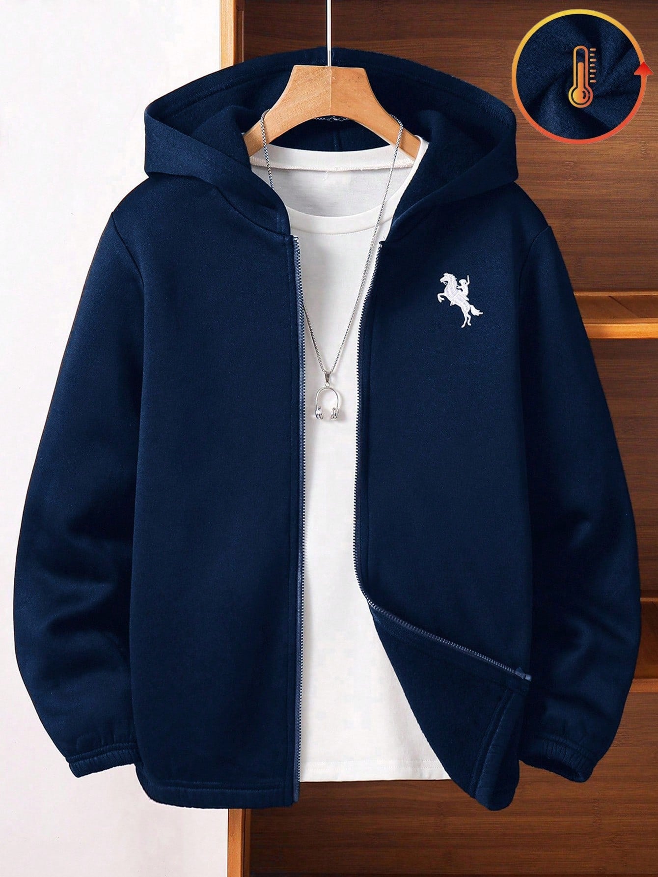 Sweat Capuche Garçon Bleu Marine Rétro Collège