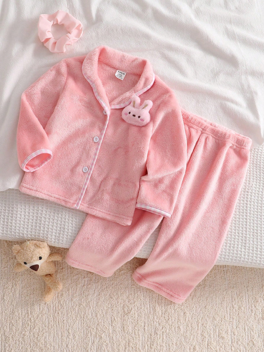 Baby Girl Plush Lapel Fleece Cardigan Pants Pajama Set