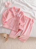 Baby Girl Plush Lapel Fleece Cardigan Pants Pajama Set