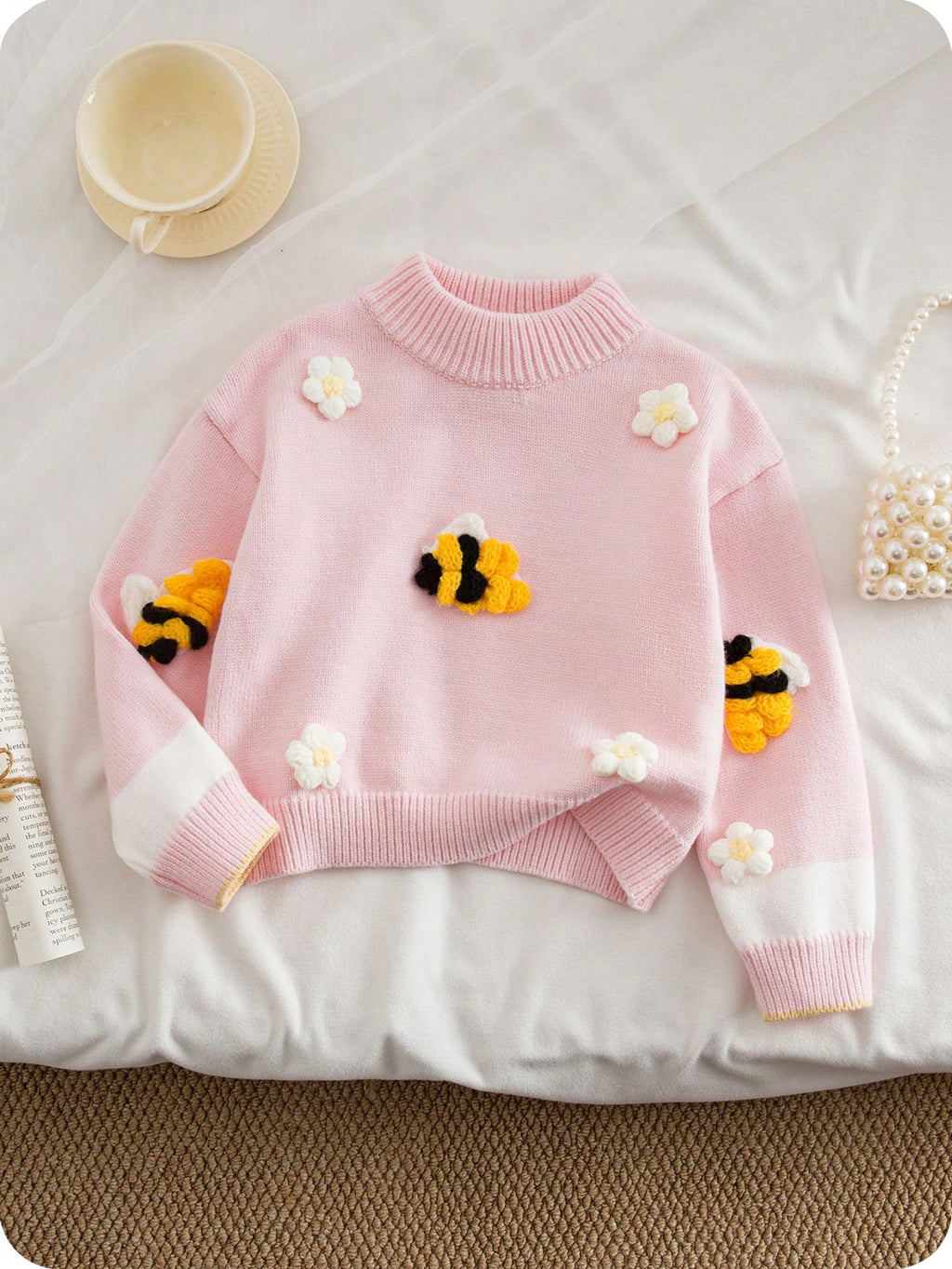 Pull Fille Fée Rose Fleurs Abeilles