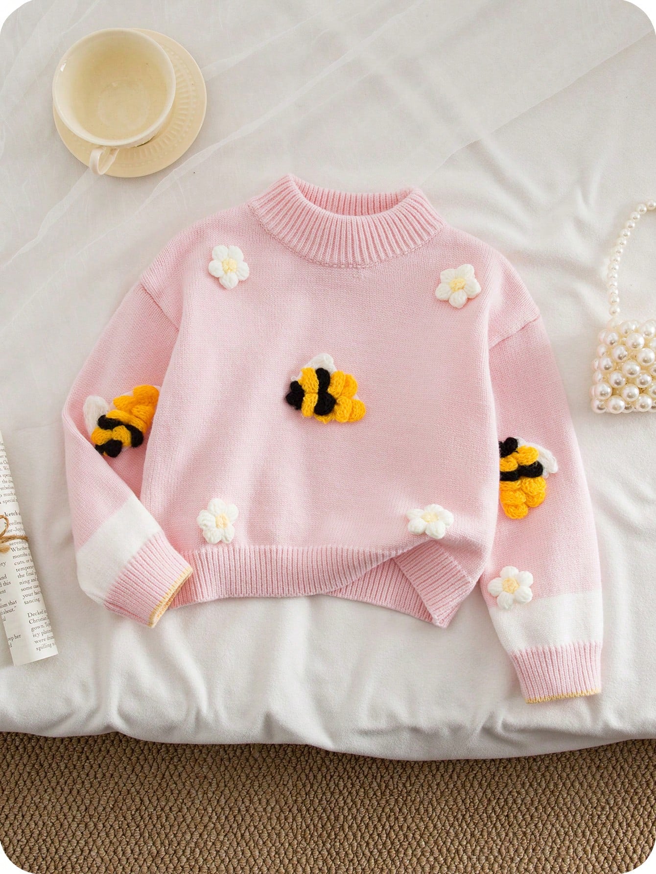 Pull Fille Fée Rose Fleurs Abeilles