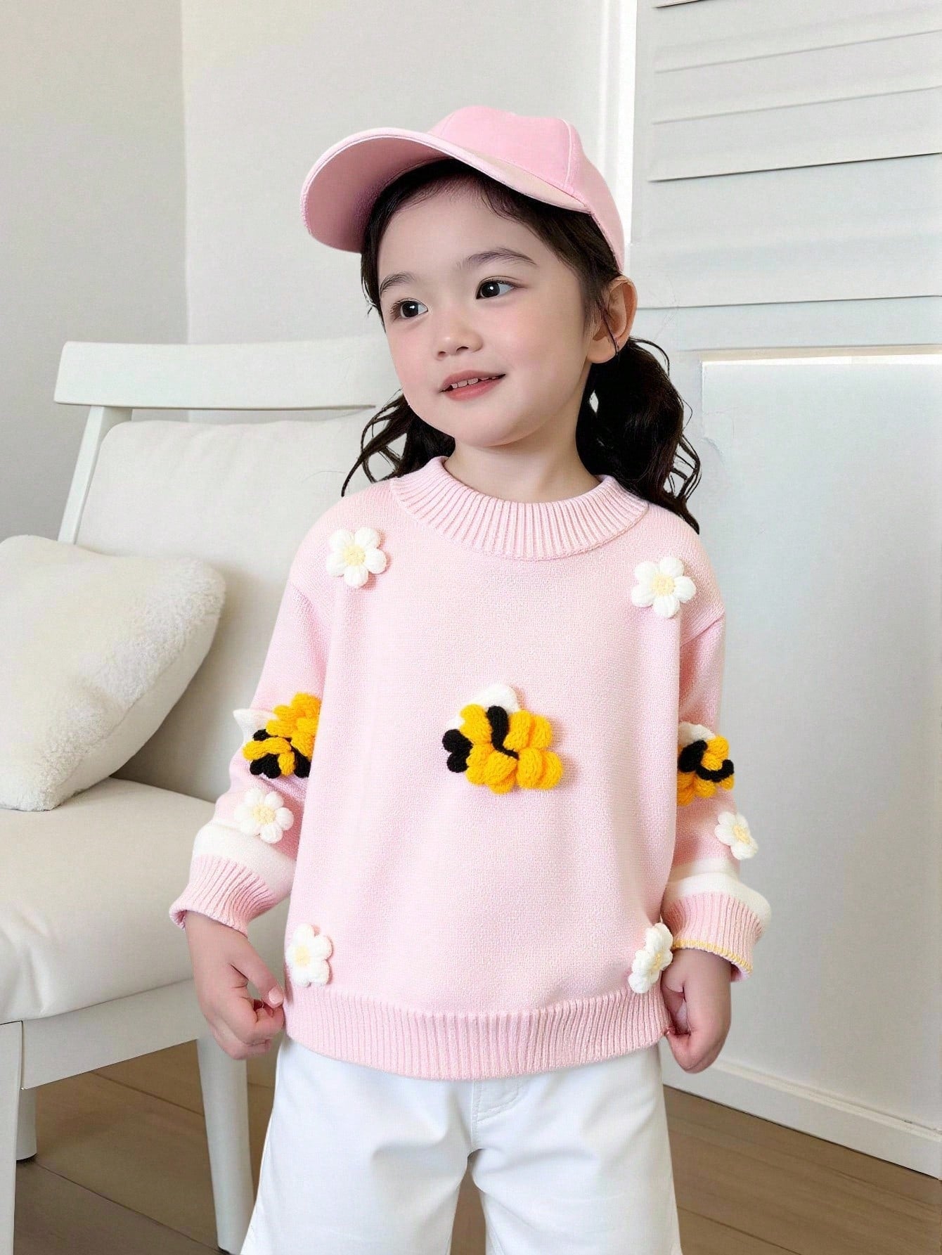 Pull Fille Fée Rose Fleurs Abeilles