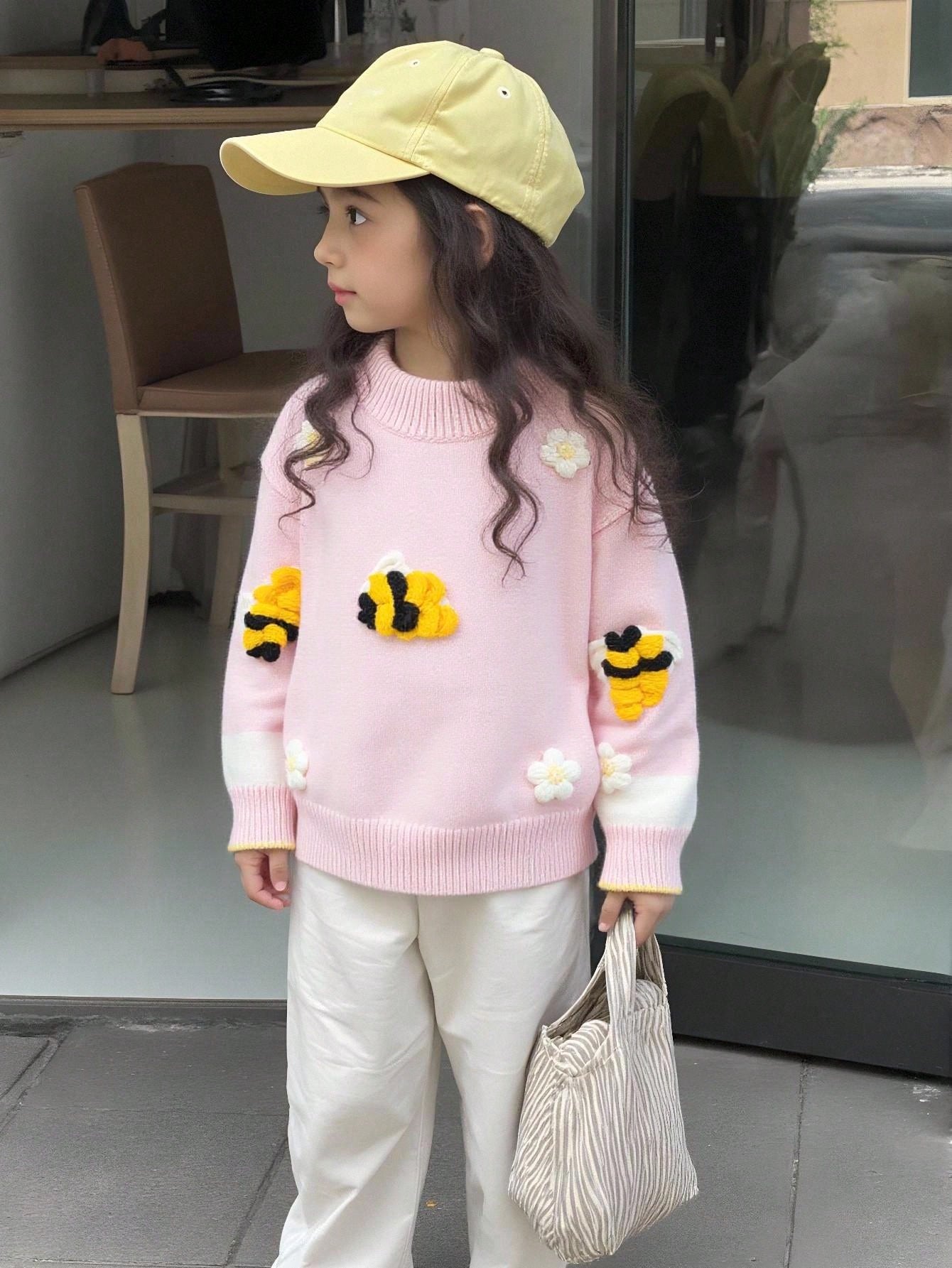 Pull Fille Fée Rose Fleurs Abeilles