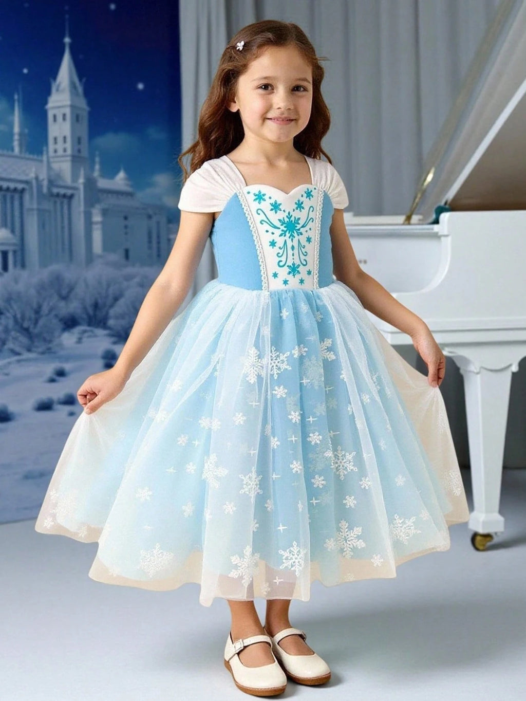 Girl Snowflake Tulle Puffy Dress 3 Piece Set