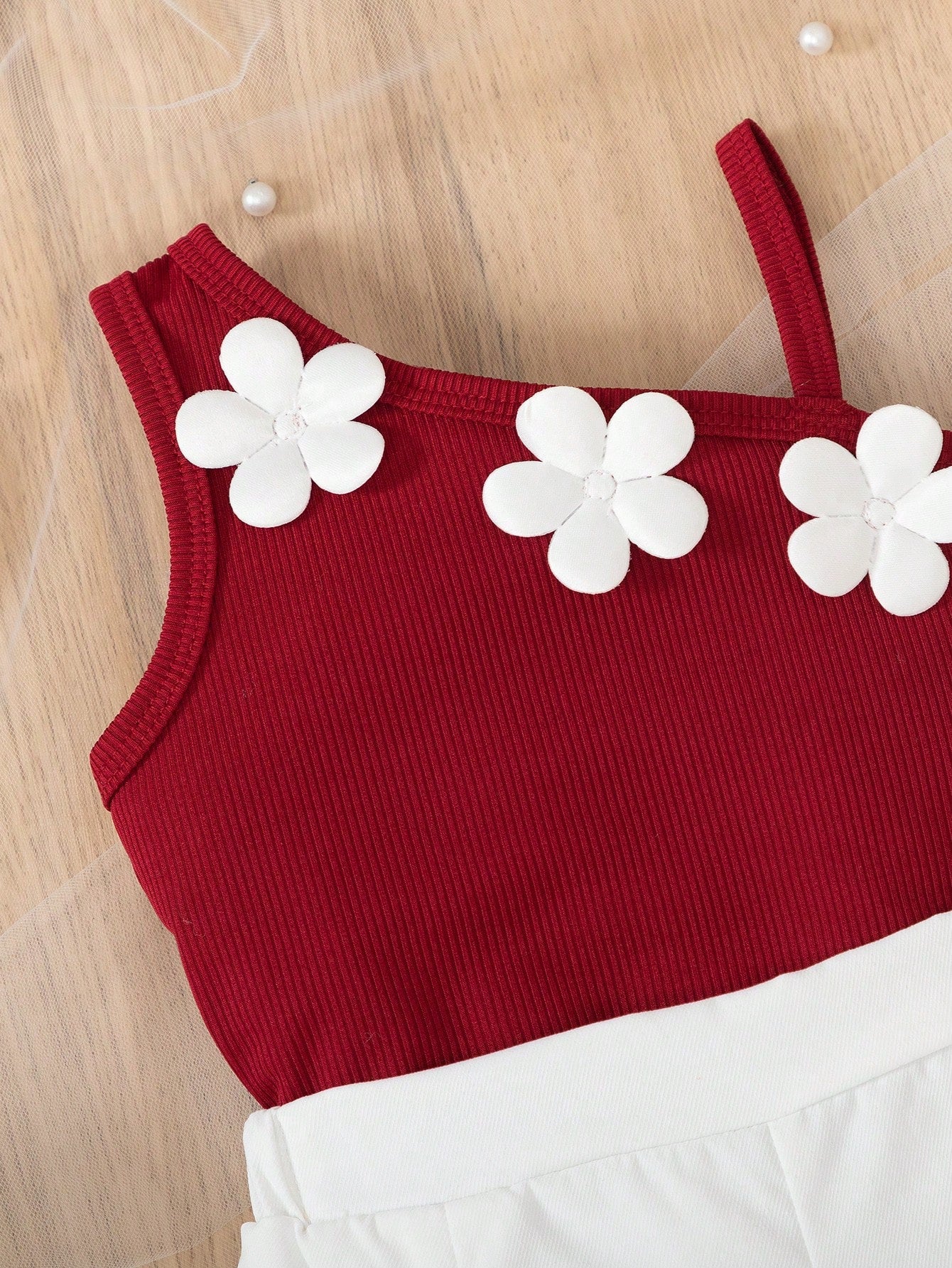 Baby Girl 3D Floral Vest & Shorts Set Red Burgundy