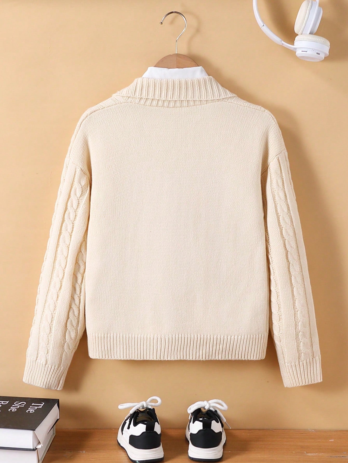 Cardigan Garçon Rétro Beige Croisé