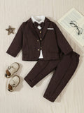 Young Boy Blazer Vest Shirt Bowknot Pants 4 Piece Set