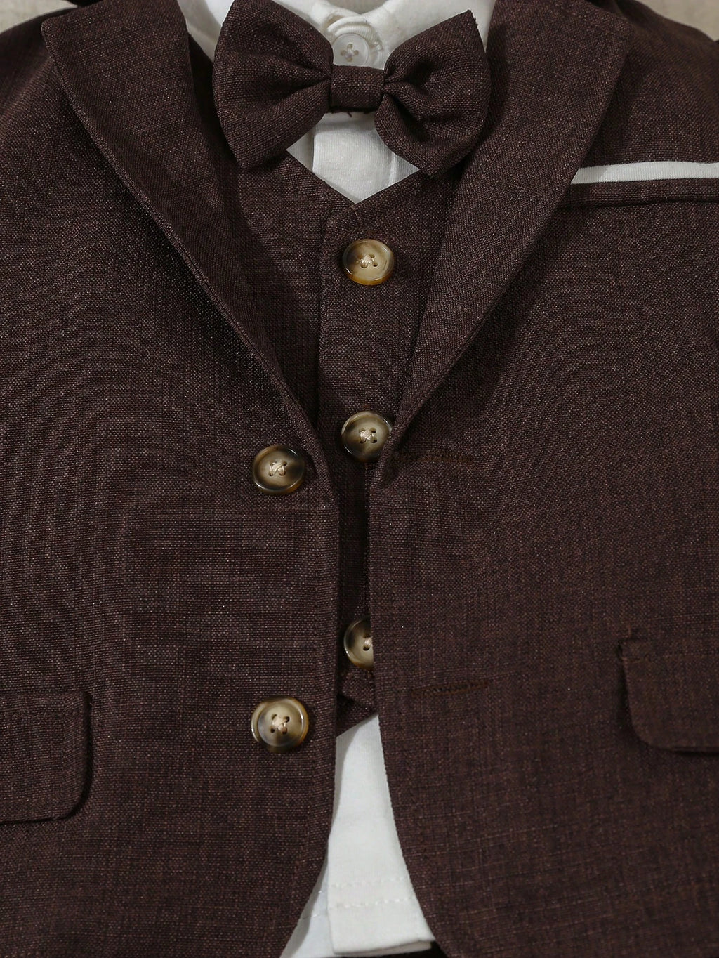 Young Boy Blazer Vest Shirt Bowknot Pants 4 Piece Set
