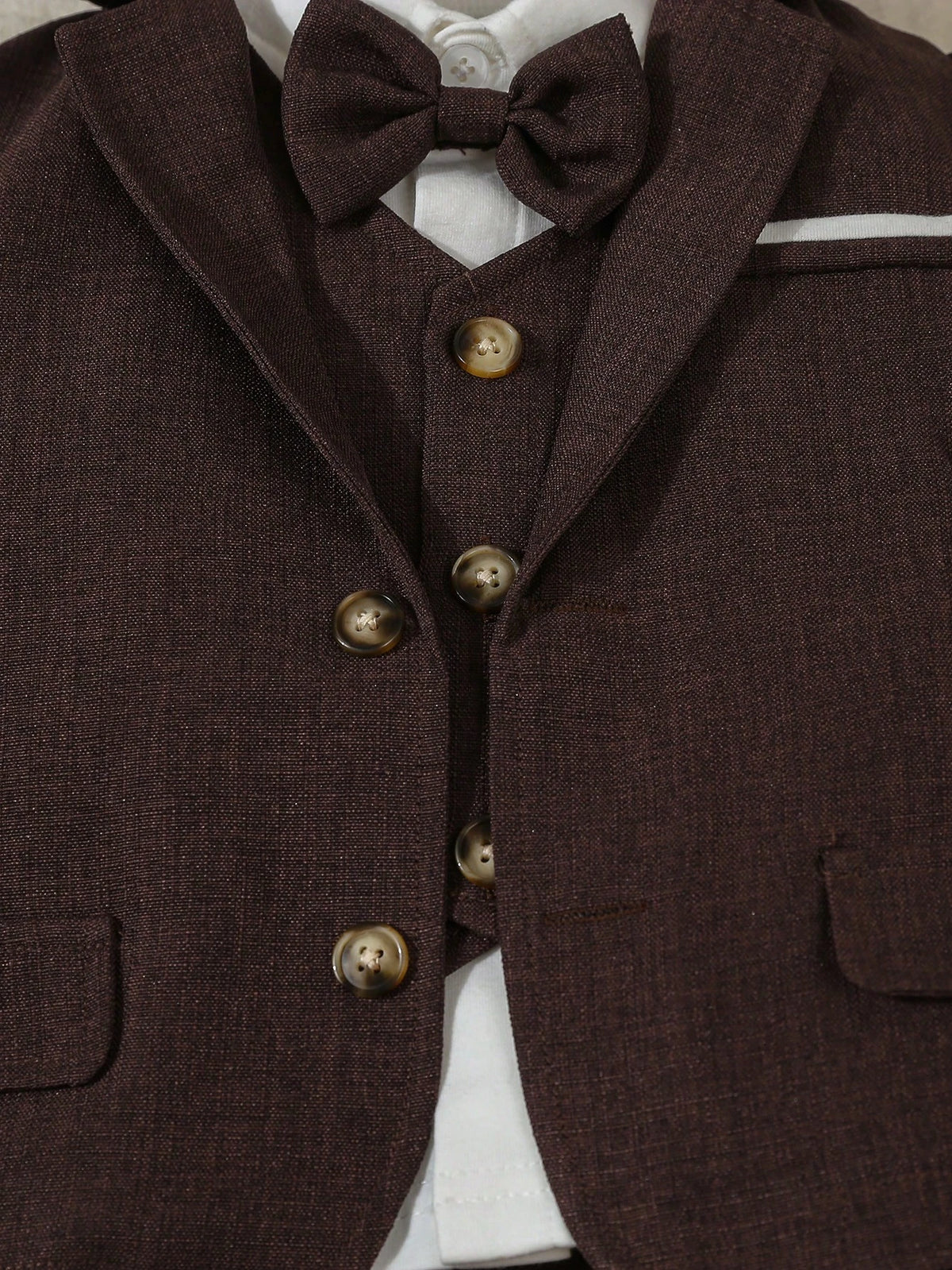 Young Boy Blazer Vest Shirt Bowknot Pants 4 Piece Set
