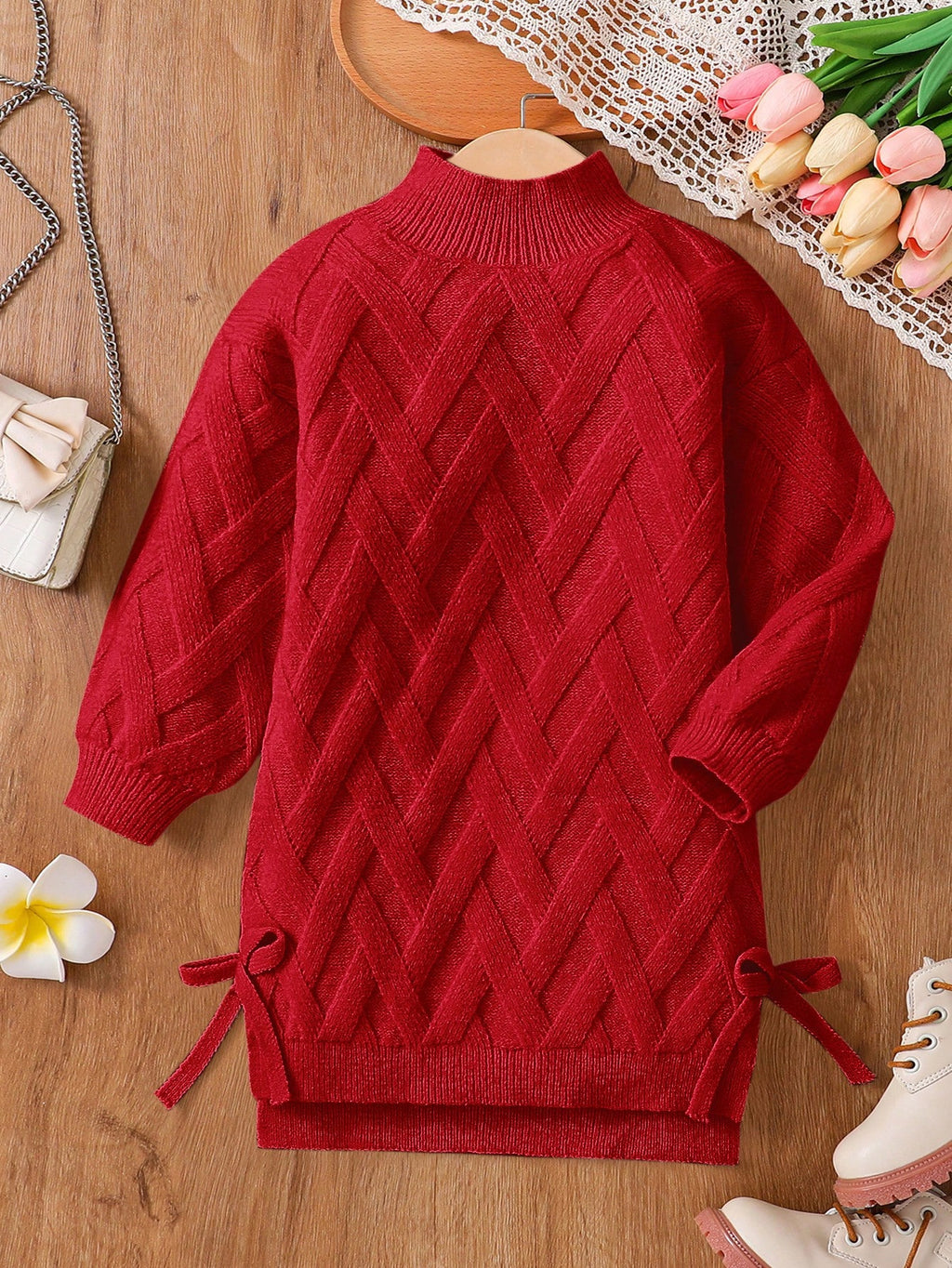 Robe en maille à col mao unie pour jeune fille