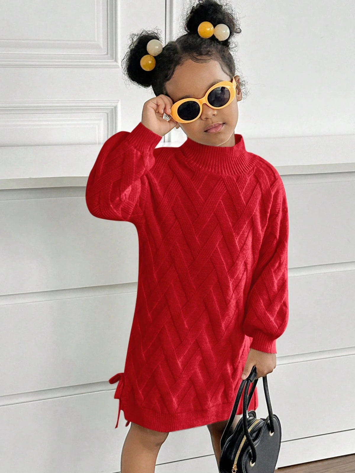 Robe en maille à col mao unie pour jeune fille