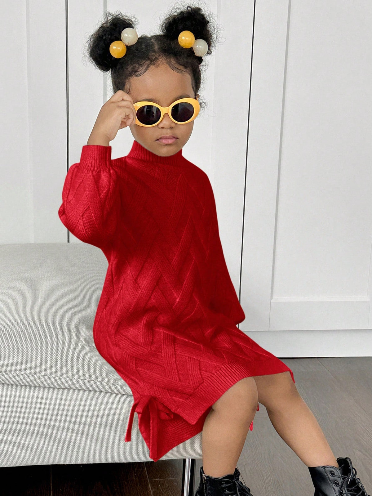 Robe en maille à col mao unie pour jeune fille