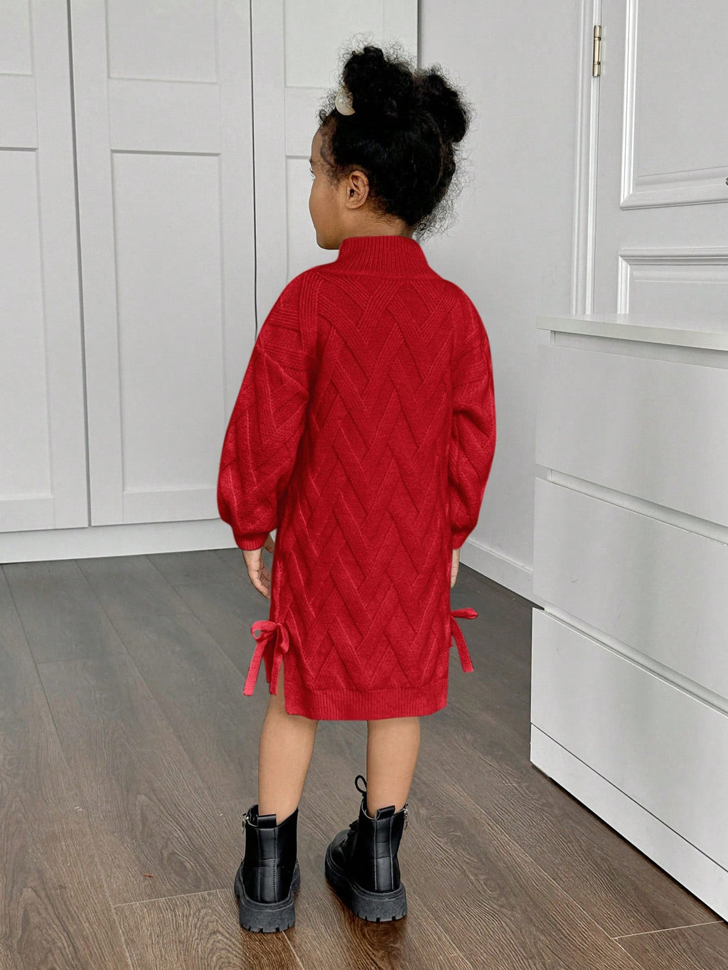 Robe en maille à col mao unie pour jeune fille