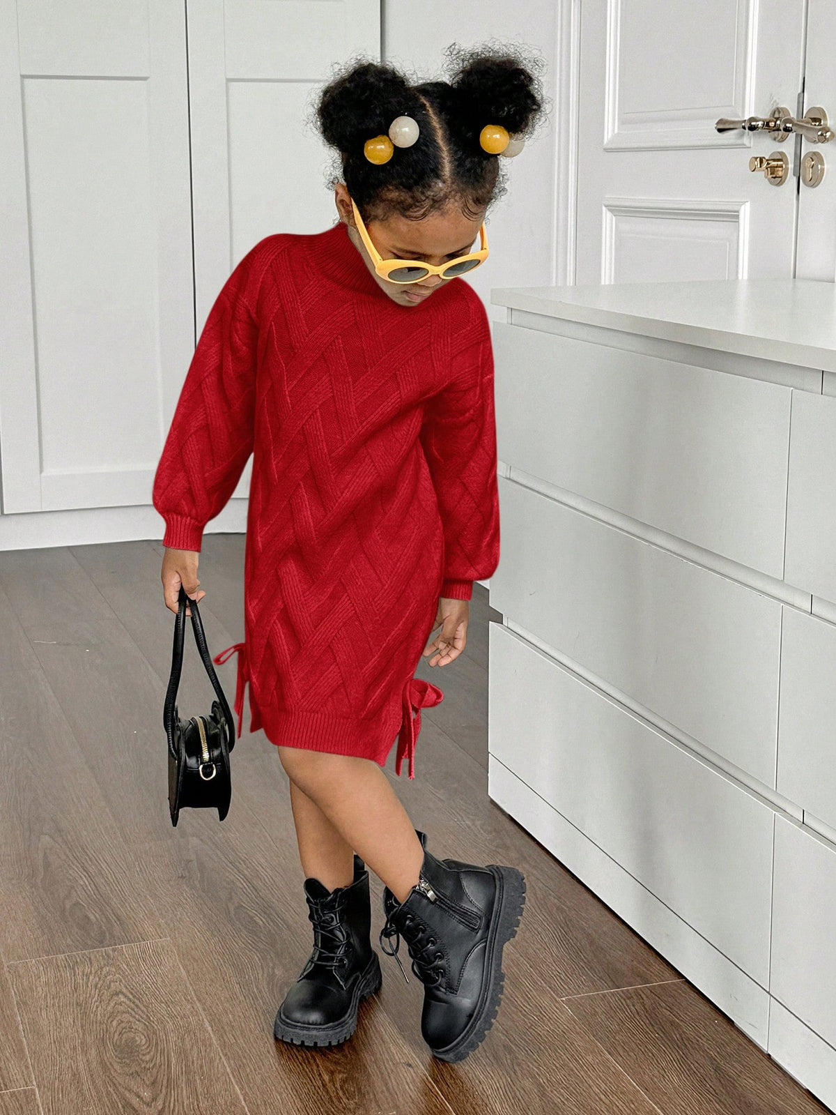 Robe en maille à col mao unie pour jeune fille