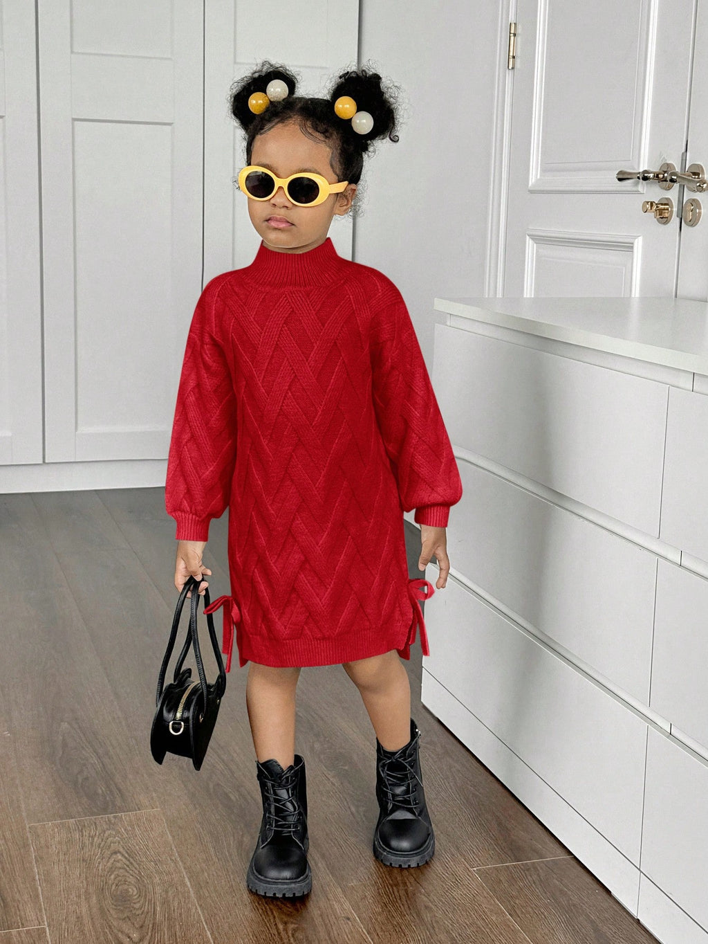 Robe en maille à col mao unie pour jeune fille