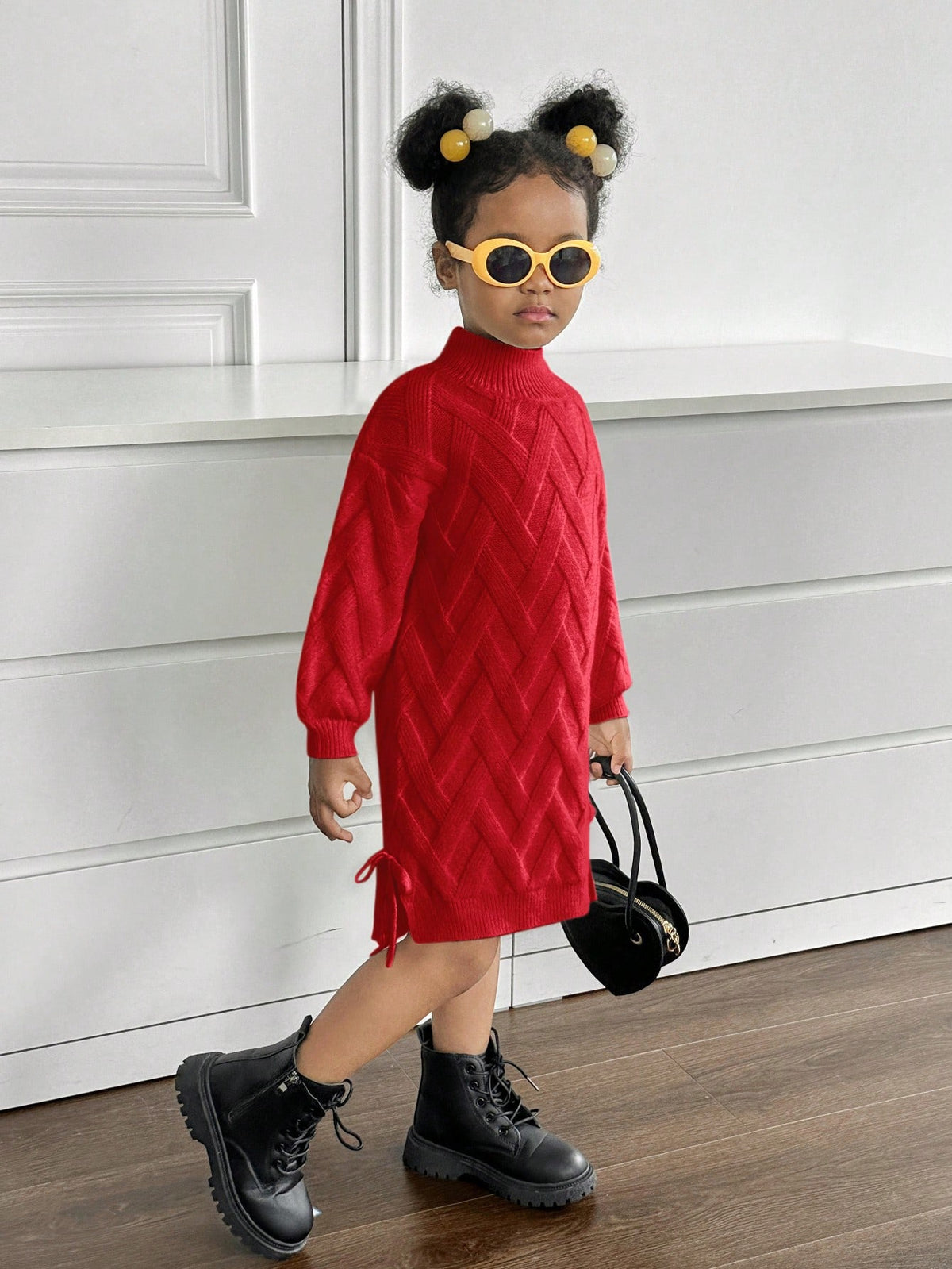 Robe en maille à col mao unie pour jeune fille