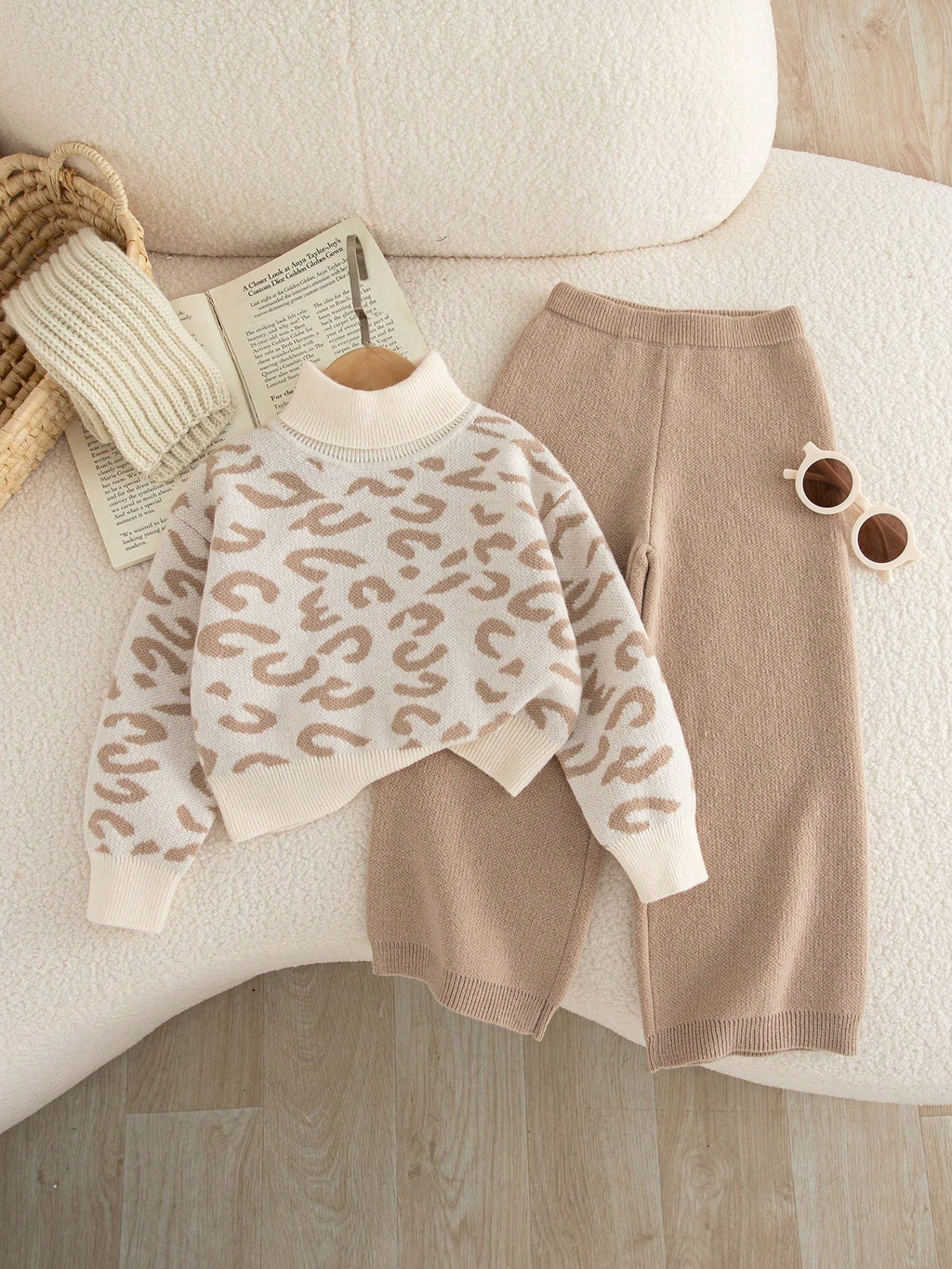 Girl High Neck Long Sleeve Sweater Pants 2 Piece Set