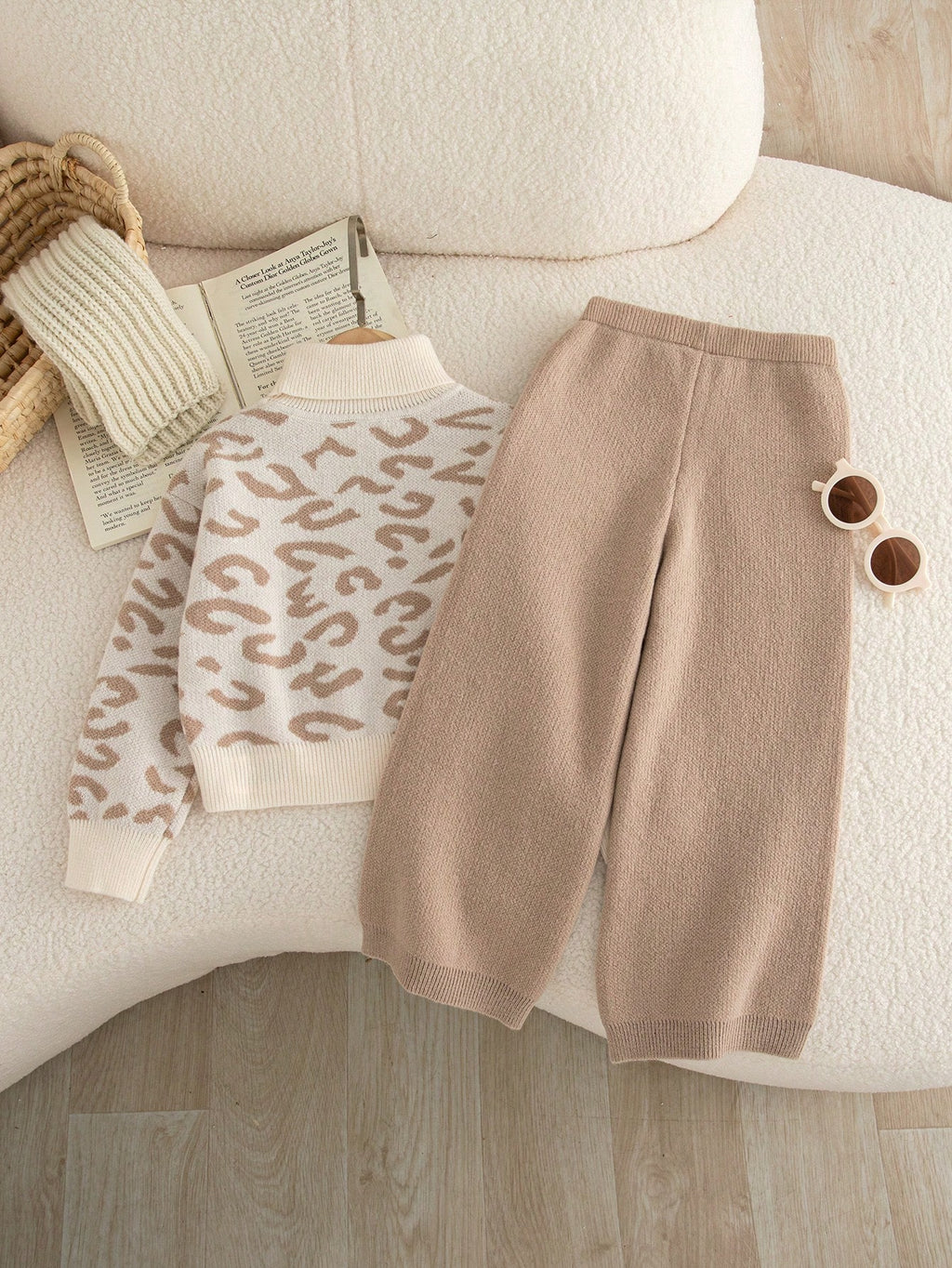 Girl High Neck Long Sleeve Sweater Pants 2 Piece Set