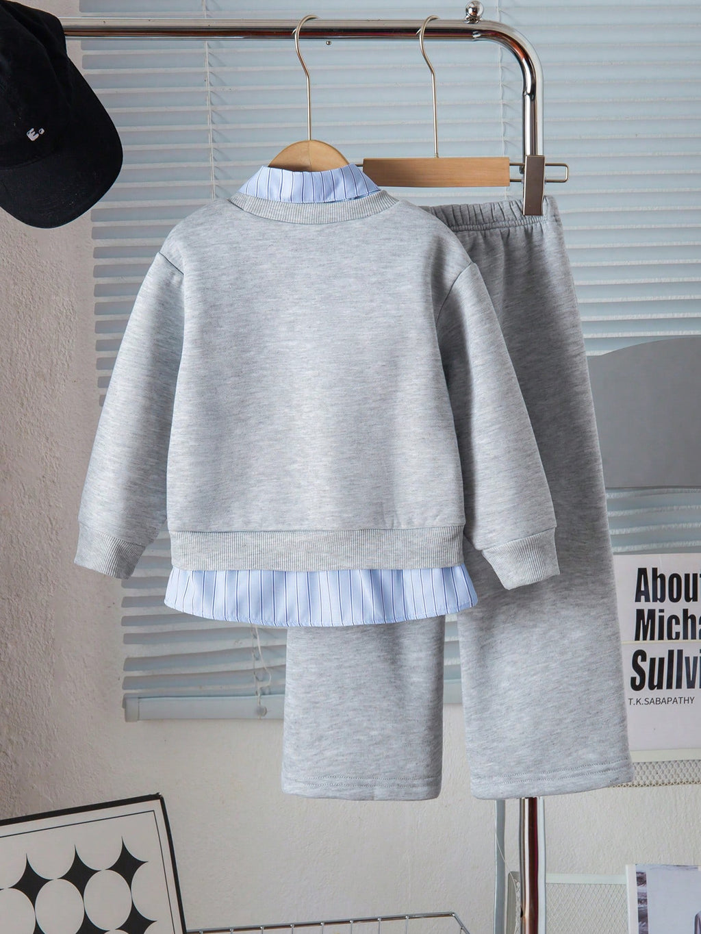 Young Girl Detachable Collar Top Wide Leg Pants 2 Piece Set