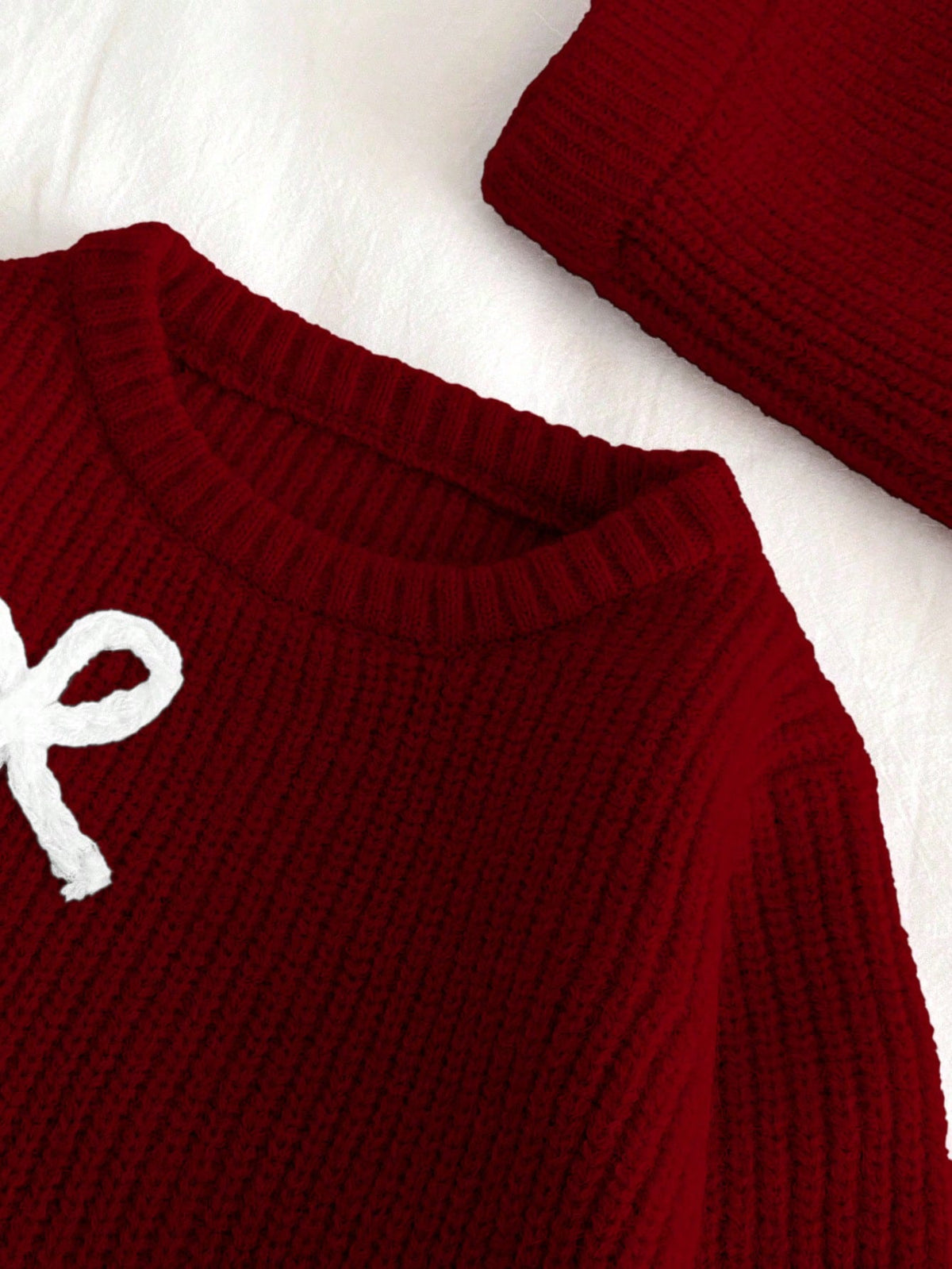 Young Girl Bow Knit Sweater Flare Pants 2 Piece Set