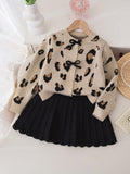 Ensemble Fille Cardigan Léopard Nœud & Jupe