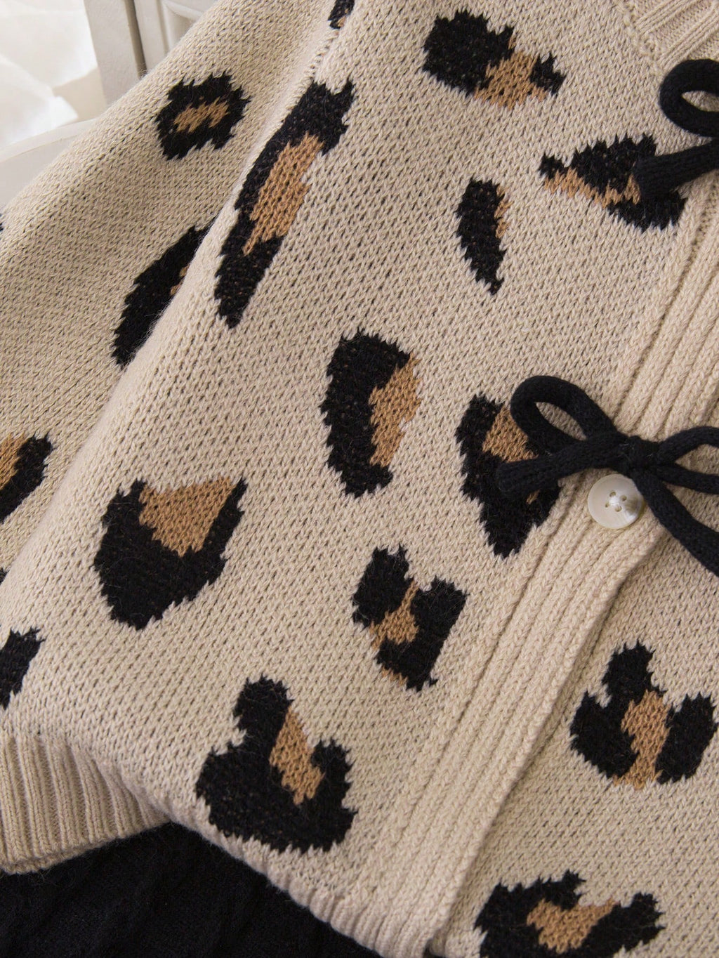 Ensemble Fille Cardigan Léopard Nœud & Jupe