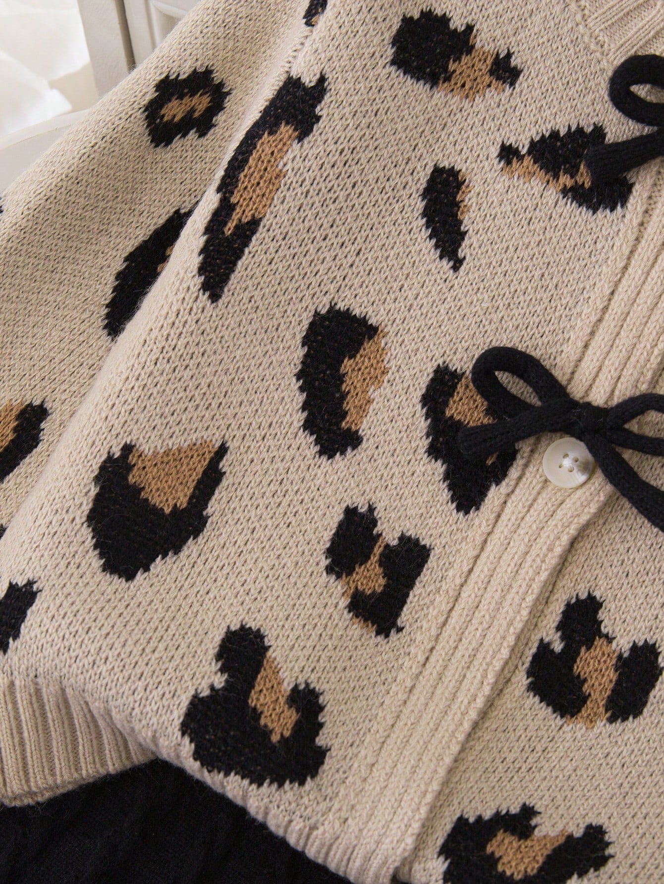 Ensemble Fille Cardigan Léopard Nœud & Jupe