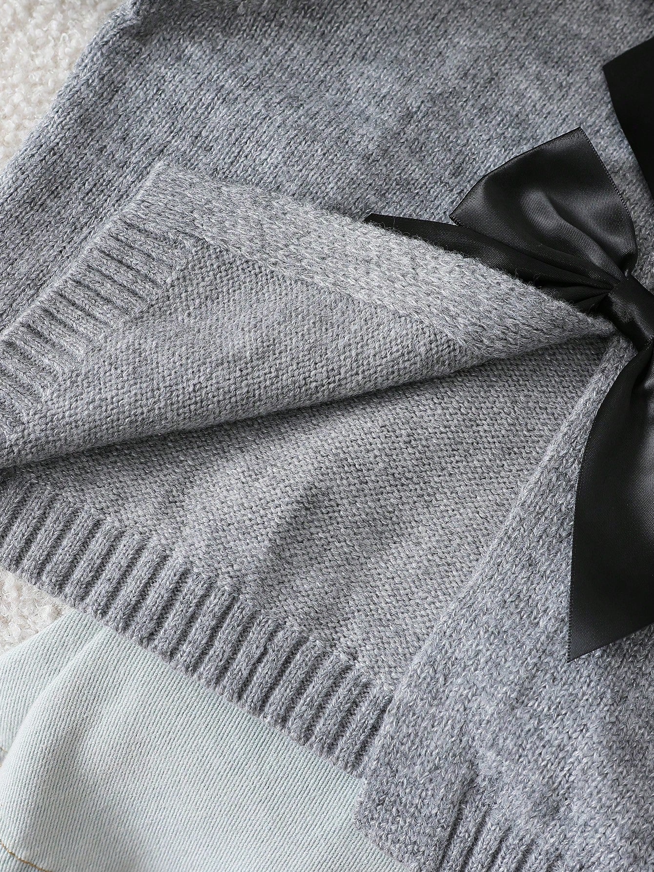 SHEIN Explorewe Fashionable Handmade Bow Knitted Cardigan, Grey Autumn Cute Back-To-School Long Sleeve Tween Girl Sweater Jacket School Button Clothes Light Grey
