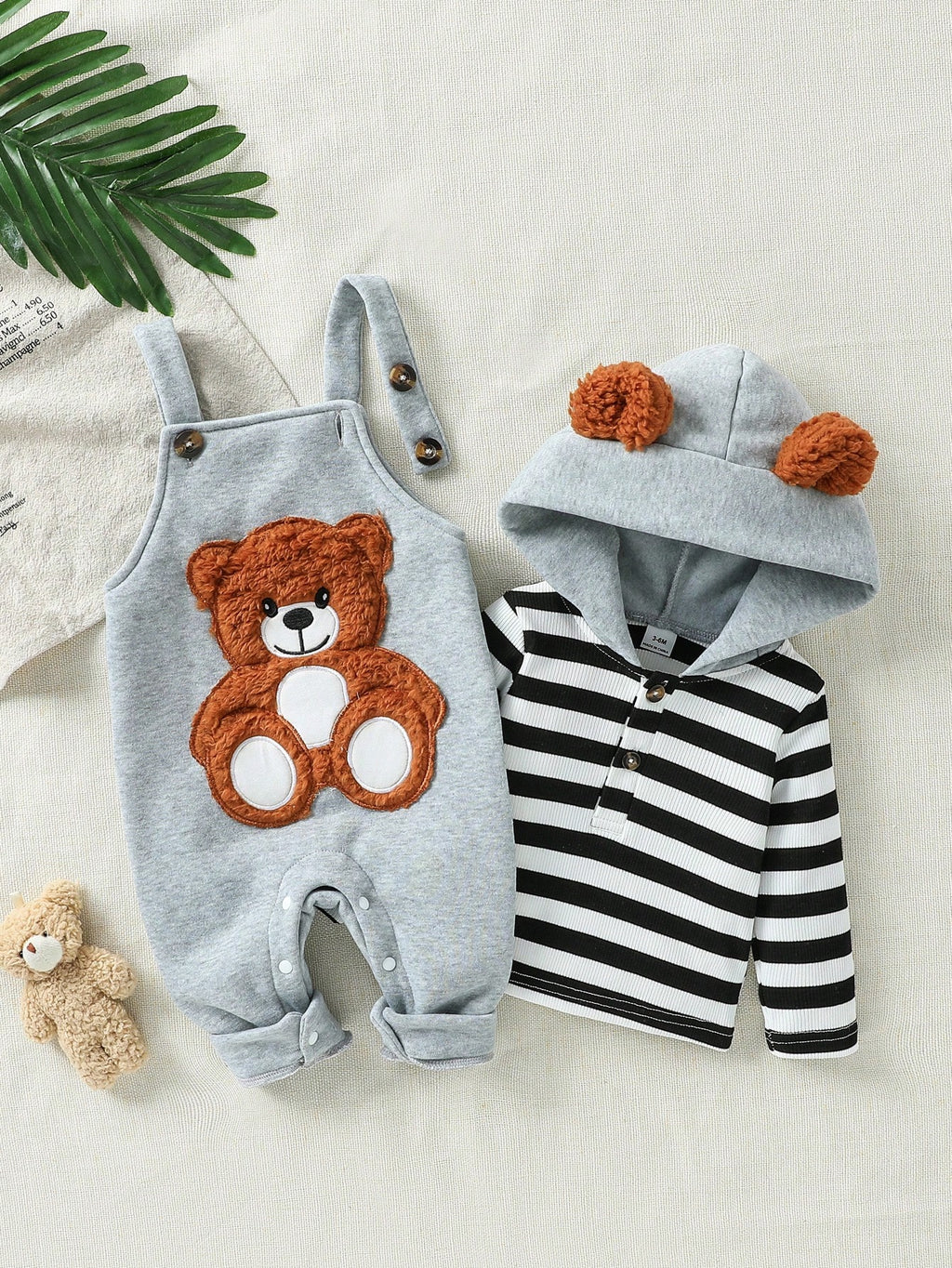 Playful Pals Baby Boy Bear Hoodie Dungarees Set