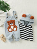 Playful Pals Baby Boy Bear Hoodie Dungarees Set