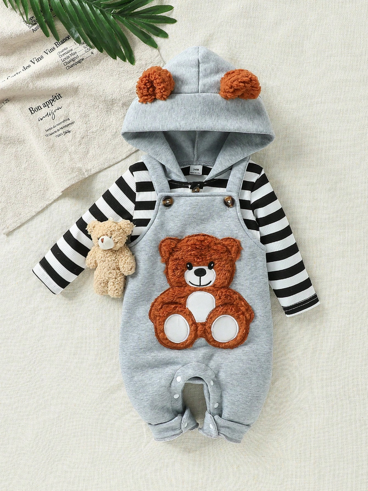 Playful Pals Baby Boy Bear Hoodie Dungarees Set