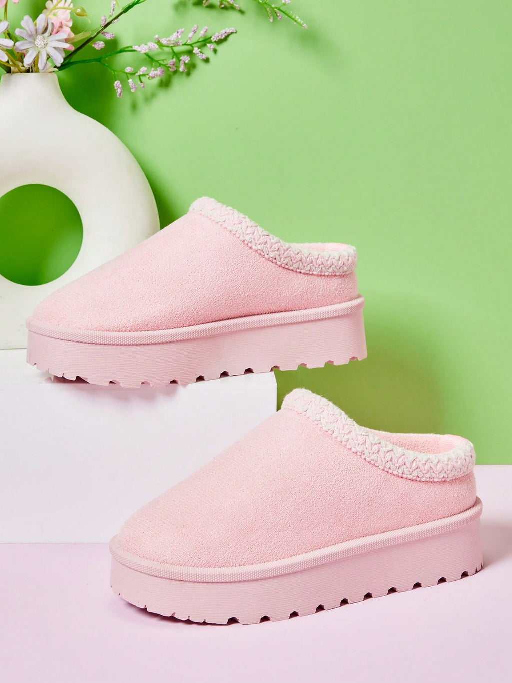 Mini mi Kids' Braided Collar Suede Fabric Slip-On Platform Clogs